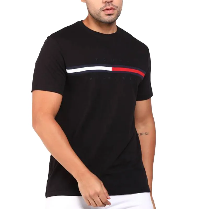 tommy hilfiger mens t shirt crew neck signature stripe tino tee black2
