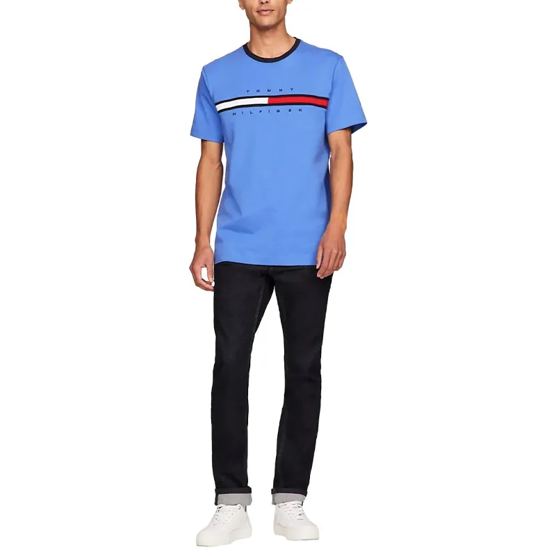 tommy hilfiger mens t shirt crew neck signature stripe tino tee blue2