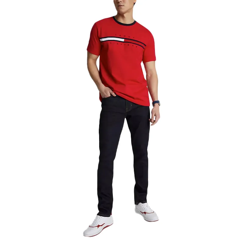 tommy hilfiger mens t shirt crew neck signature stripe tino tee red2