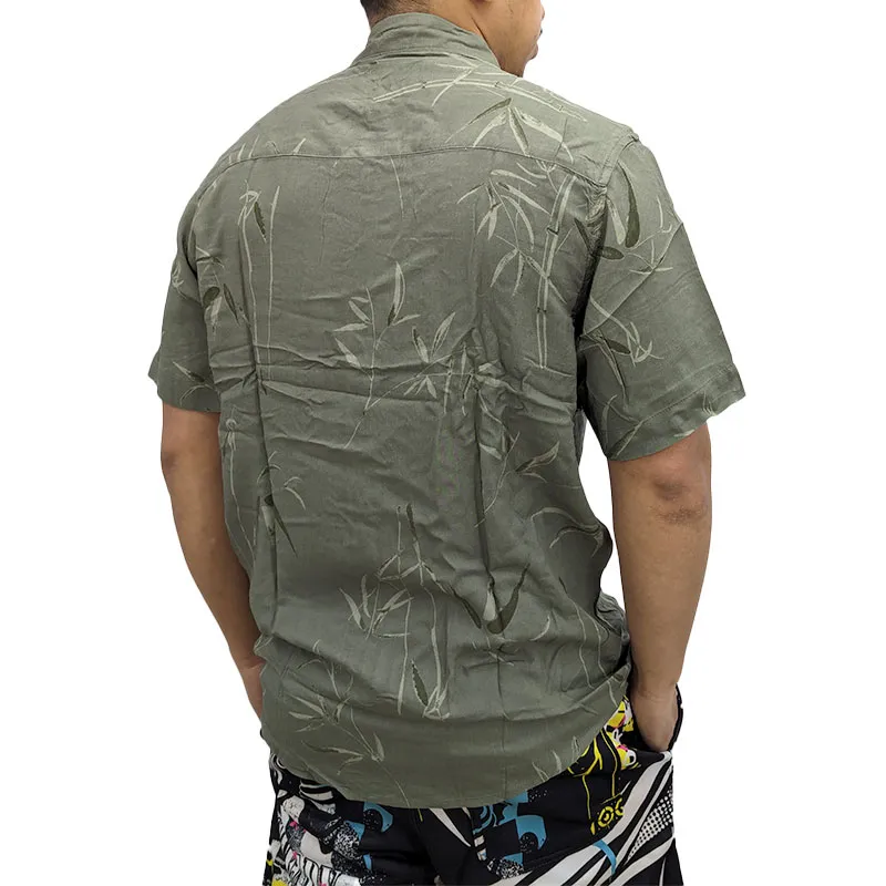 hawaiian mens printed shirts short sleeve beach floral top green leaves2