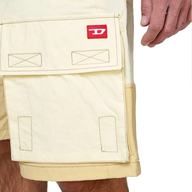 diesel p-glary-short mens cargo shorts panelled summer multi pocket cream2
