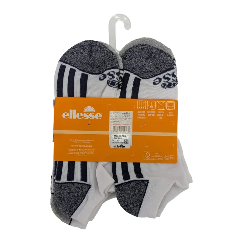 ellesse mens socks low cut 6 pack soft sports socks white black stripe2