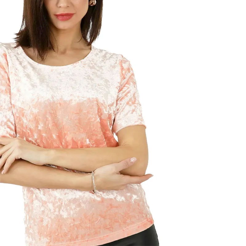brave soul womens plain t shirts short sleeve party velvet pink2