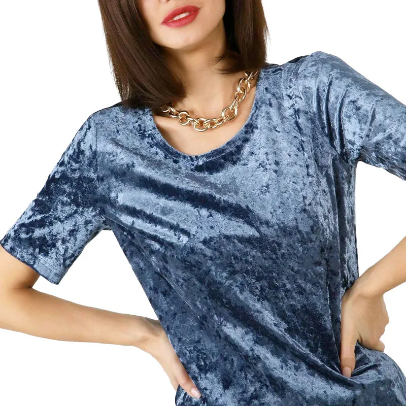 brave soul womens plain t shirts short sleeve party velvet steel2