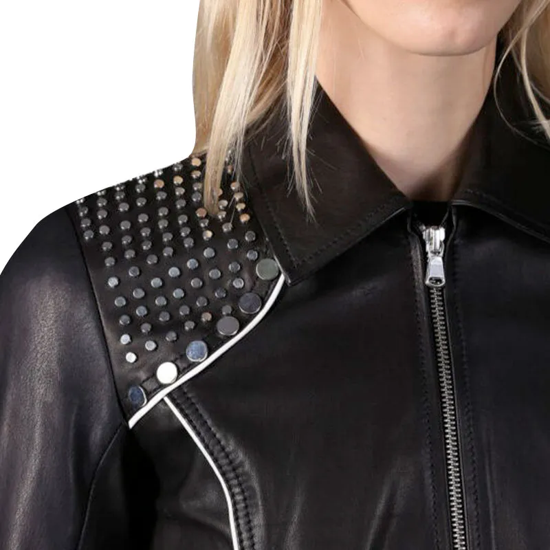 Diesel black gold leather jacket outlet womens