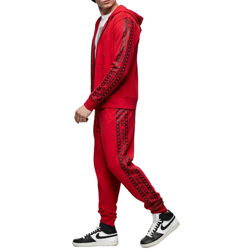 true religion mens zip hoodie cotton sweatshirt hooded top red2