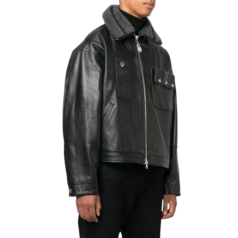 diesel l-gilbert-fur mens leather jacket aviator biker coat​​​​​​​2