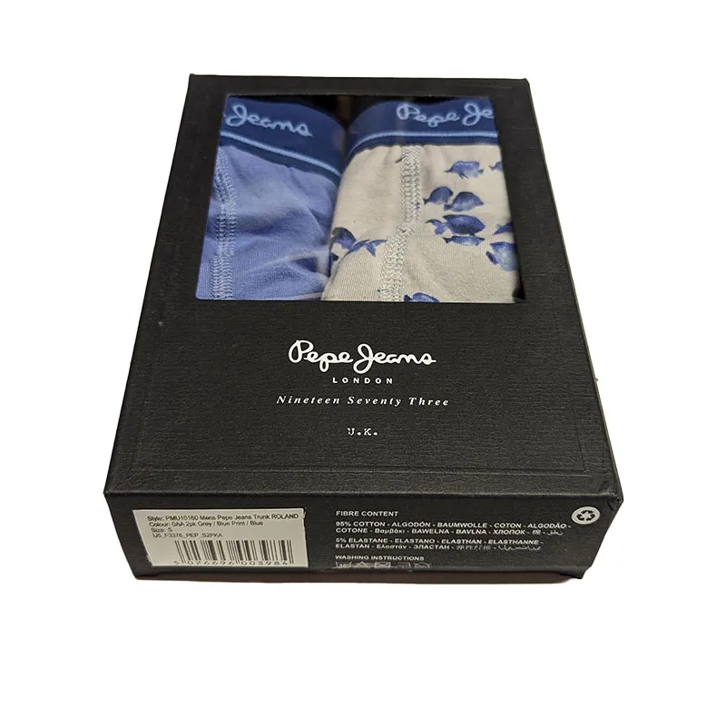 pepe jeans london pmu10160 mens trunk boxer 2 pack underwear grey,sky blue 2