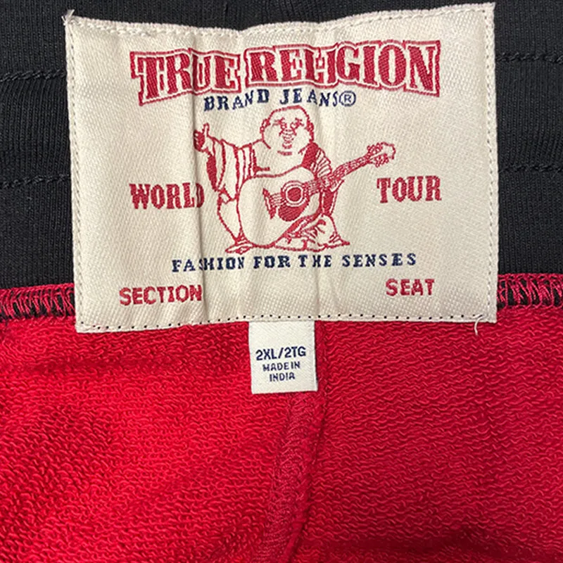 true religion mens shorts casual cotton summer half pants ruby red2
