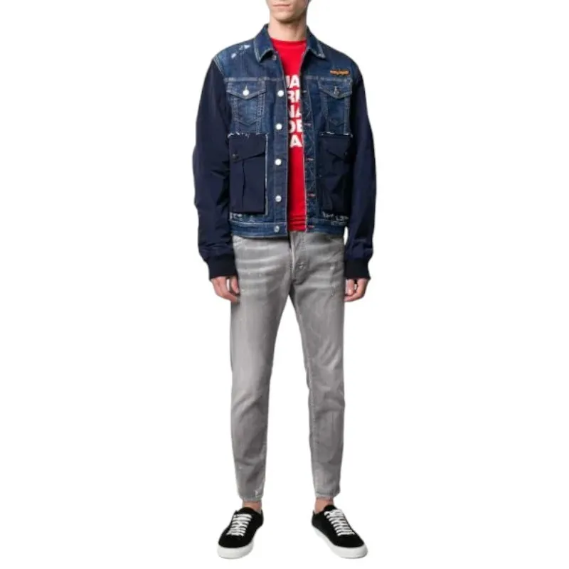 dsquared2 mens denim jacket black sleeve coat blue2