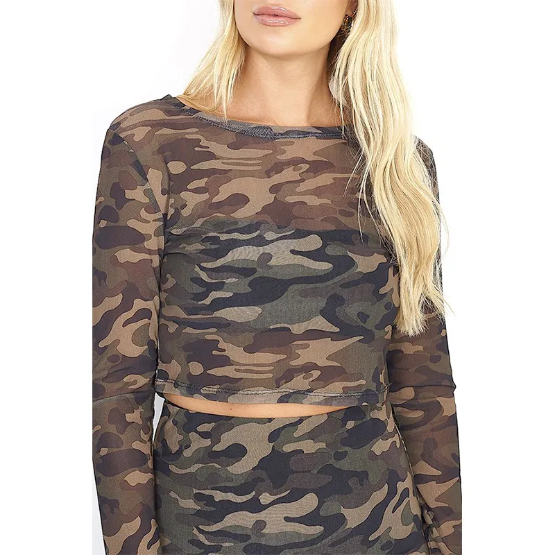 brave soul claire womens co-ord sets camouflage crop top and skirt2