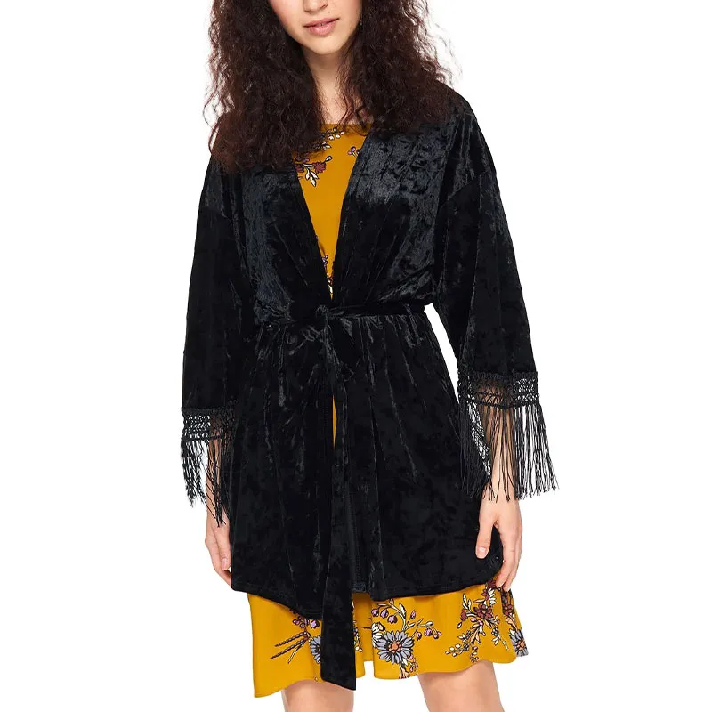 brave soul tess womens kimono cardigan v neck open front black2