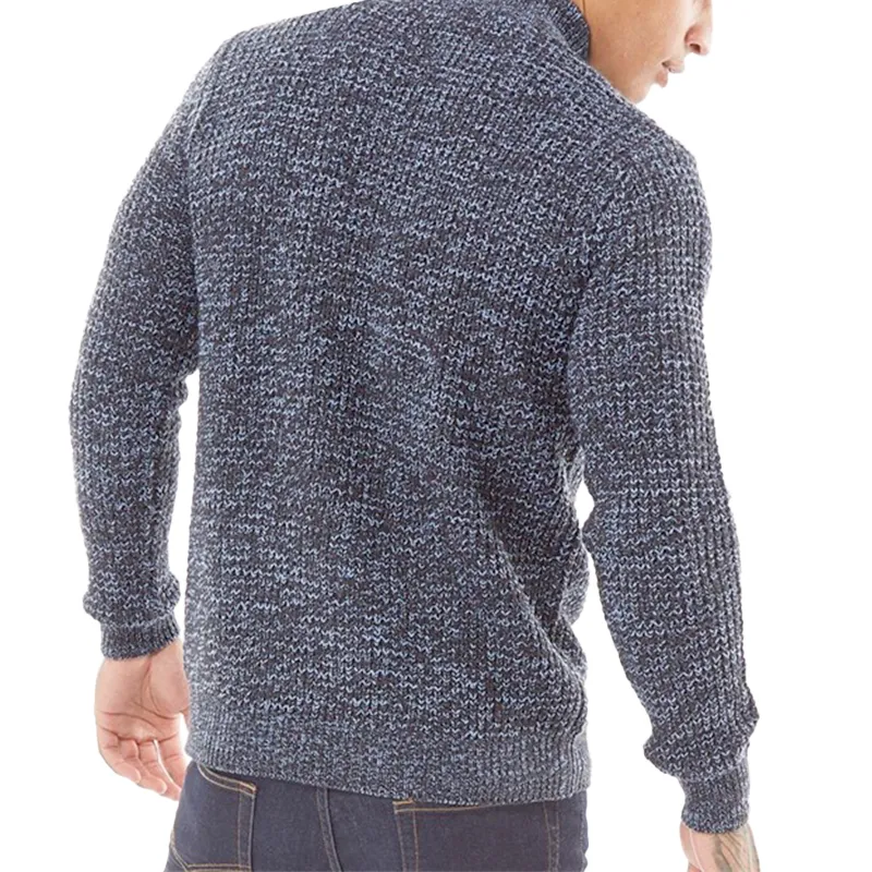 brave soul mens cable knitted jumper funnel neck half zip navy blue2