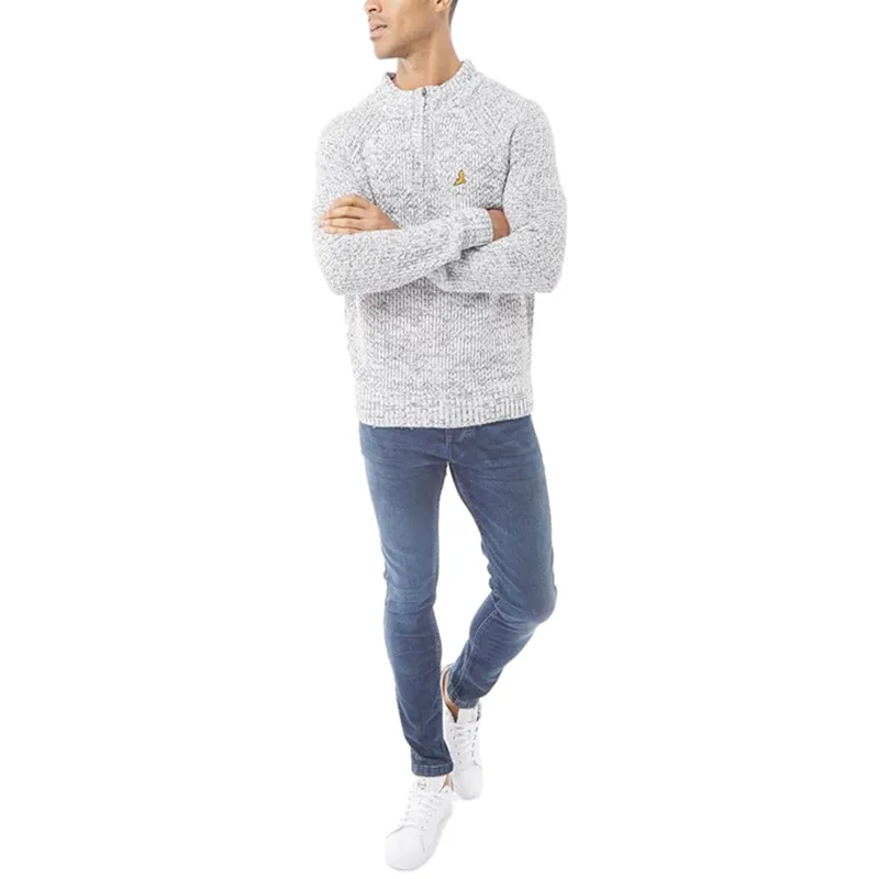 brave soul peg mens cable knitted jumper funnel neck half zip grey2