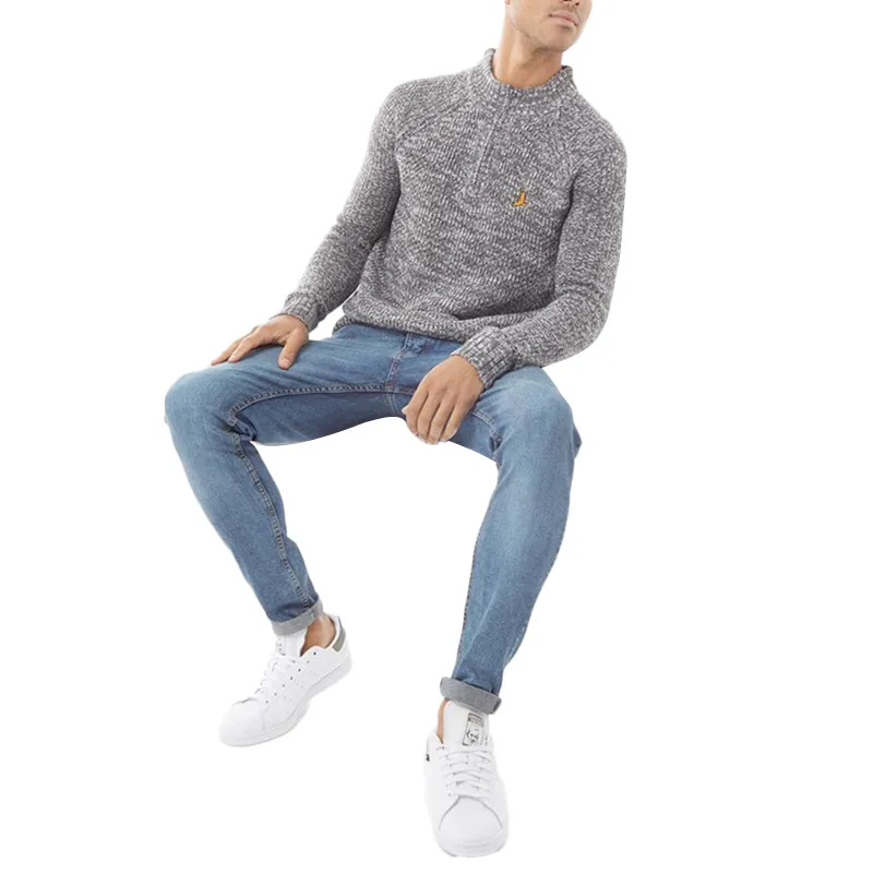 brave soul peg mens cable knitted jumper funnel neck half zip charcoal grey2
