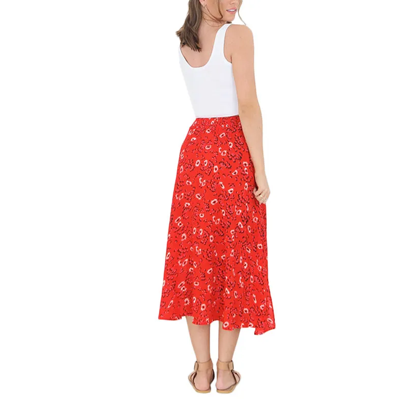 brave soul zoe womens midi skirts printed maxi length red2