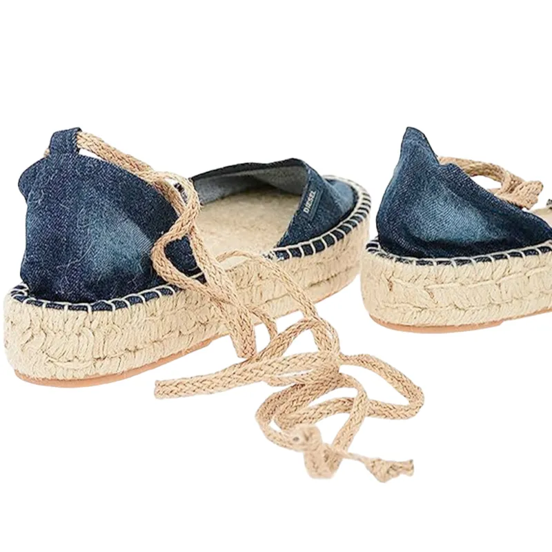 diesel espadrillas rags womens sandals denim lace up shoes dark blue2