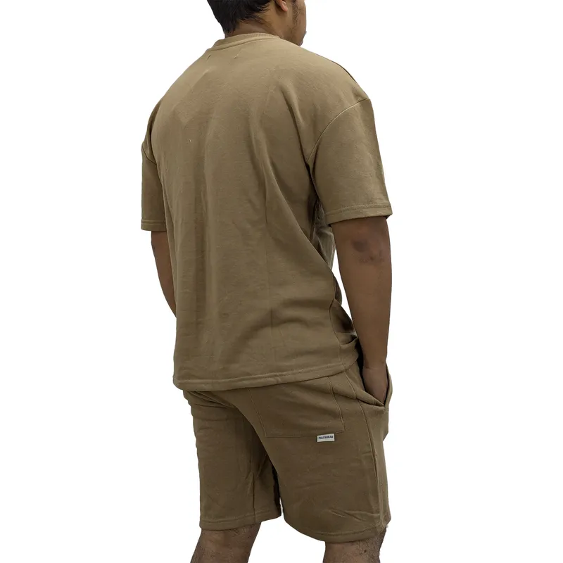 pull & bear mens t shirt shorts set cozy nightwear bottom top sand brown2