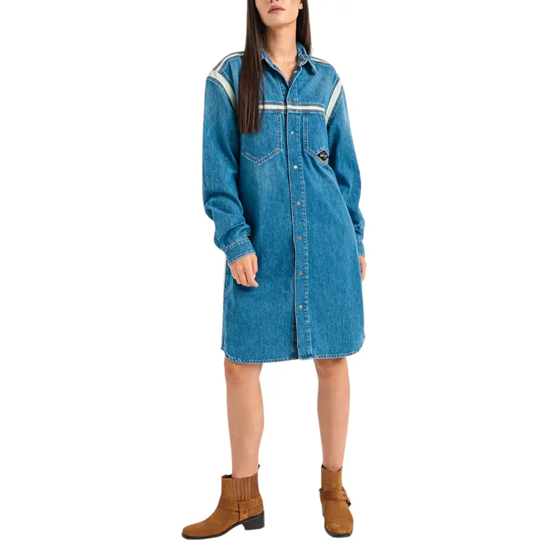 diesel de-hora womens shirt dress casual denim blue jeans top2
