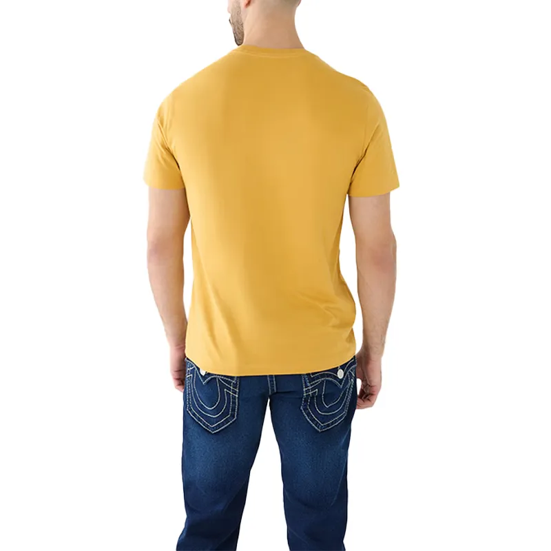 True Religion 107588 Mens T Shirts Short Sleeve Buddha Tee Mustard Yellow Top Brand Outlet UK