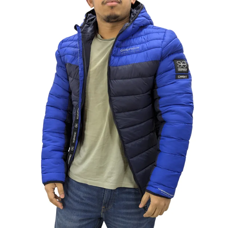crosshatch mens puffer jacket lightweight winter quilted padded full zip blue2