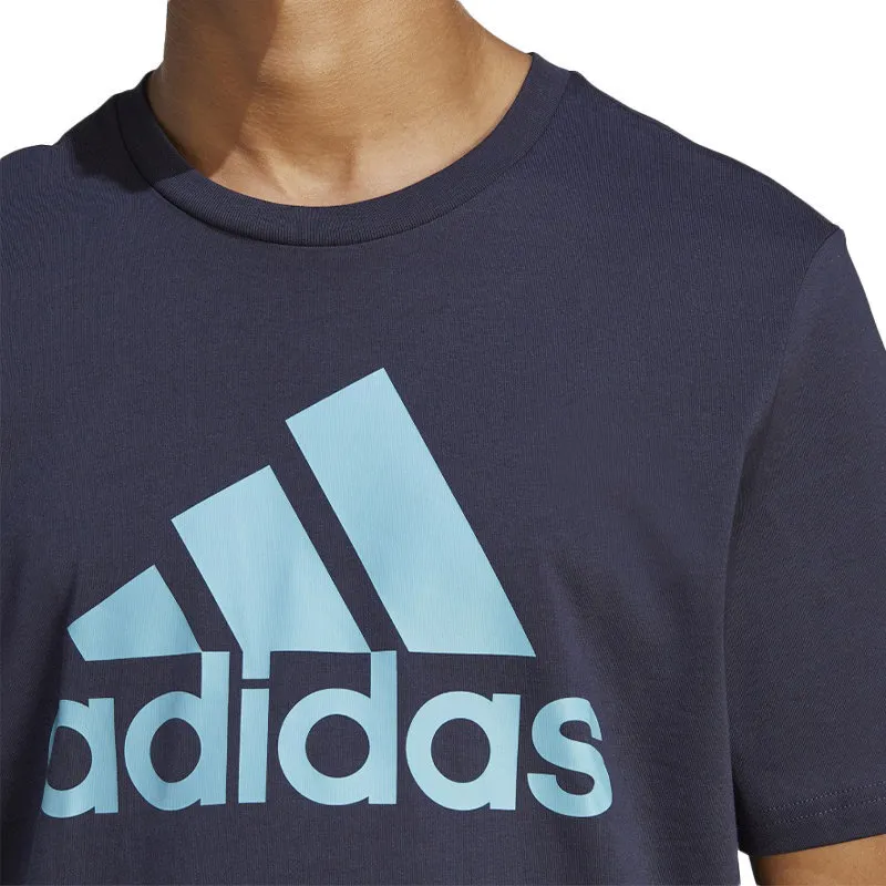 adidas mens t shirts summer printed crew neck cotton navy/sky blue2