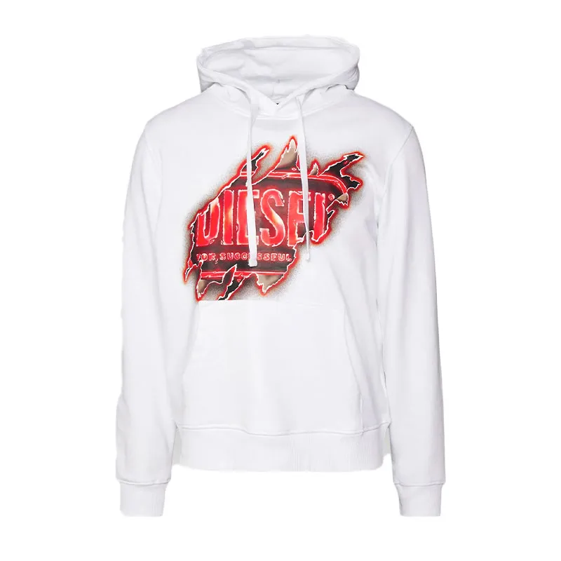 Diesel S Ginn E8 Mens Hoodie Long Sleeve Pullover Top White Top Brand Outlet UK