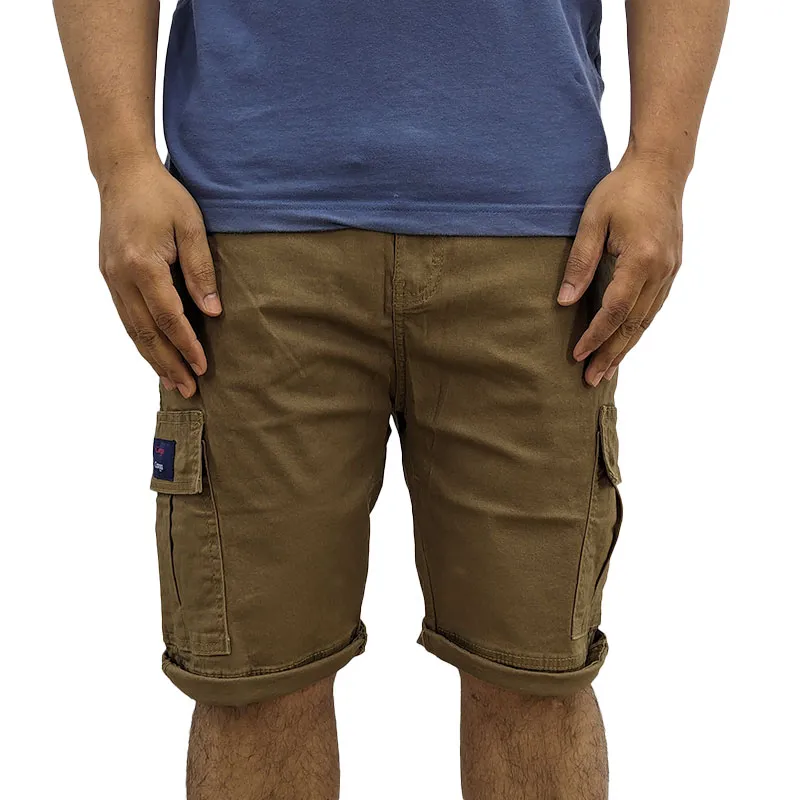 mens cargo shorts summer cotton slim chino knee combat pants brown3