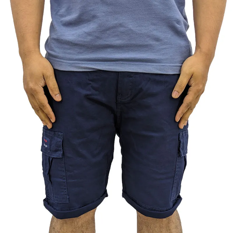 mens cargo shorts summer cotton slim chino knee combat pants navy3