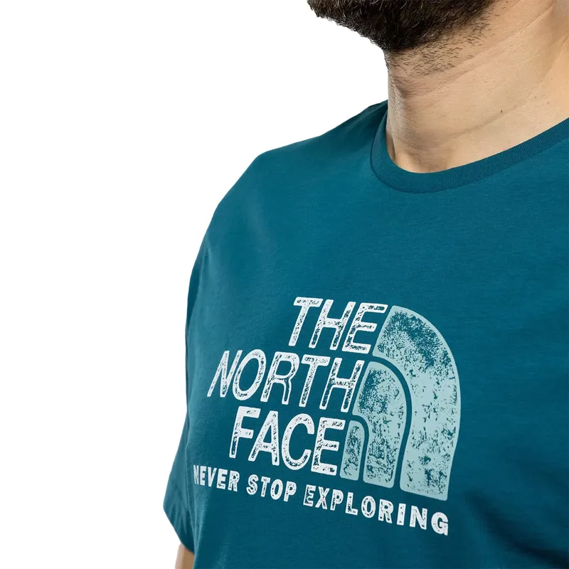 the north face mens t shirts rust logo short sleeve crew neck tee teal blue3