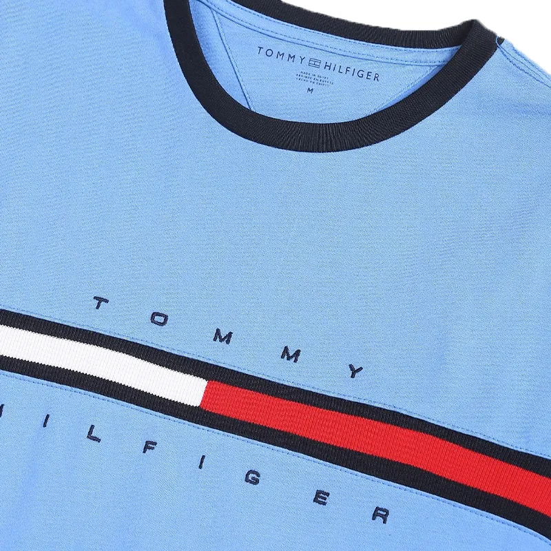 tommy hilfiger mens t shirt crew neck signature stripe tino tee sky blue3