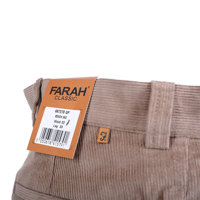 farah classic 687270gp mens corduroy trousers flat straight beech3