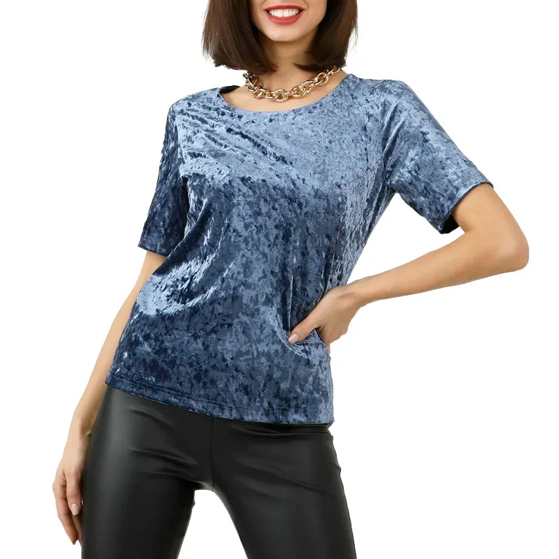 brave soul womens plain t shirts short sleeve party velvet steel3
