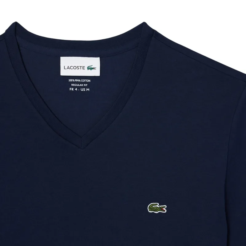 lacoste th6710 mens v neck t shirt pima regular fit midnight blue3