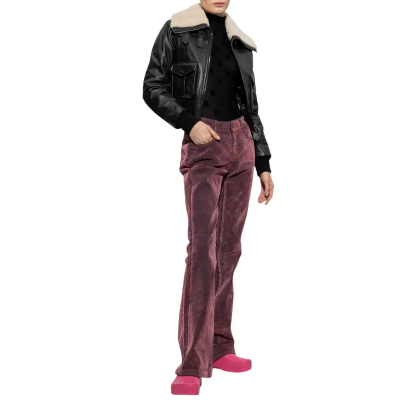 diesel l-isek womens leather jacket fur collared black3