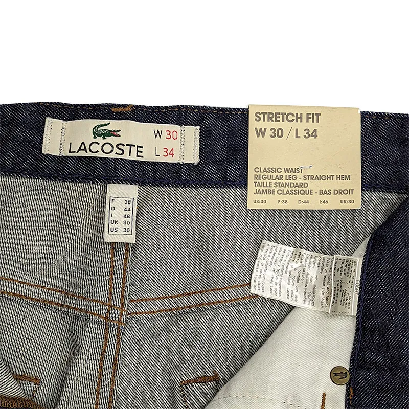 lacoste f0697 mens denim jeans blue straight zip fly w30 l343