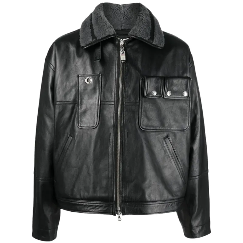 diesel l-gilbert-fur mens leather jacket aviator biker coat​​​​​​​3