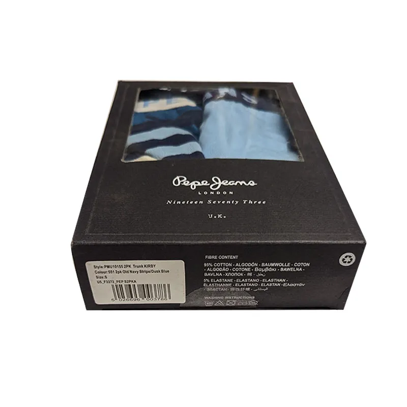 pepe jeans london pmu10155 mens trunk boxer 2 pack underwear navy,sky blue 3