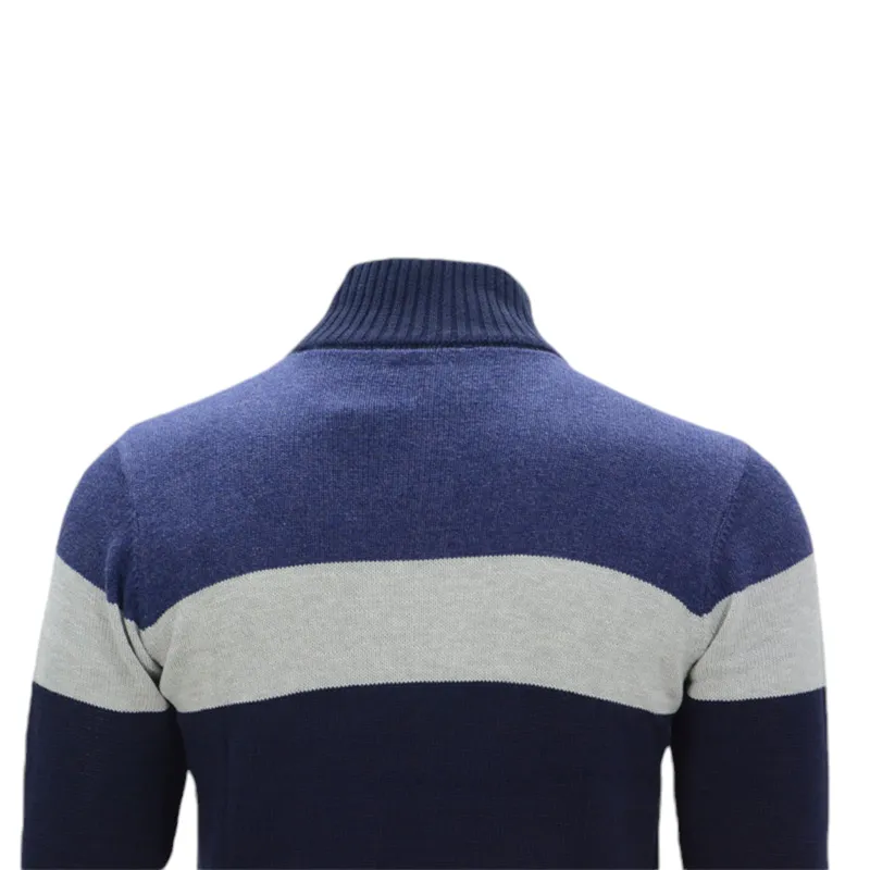 mens half zip sweatshirt cotton high neck top blue stripe3