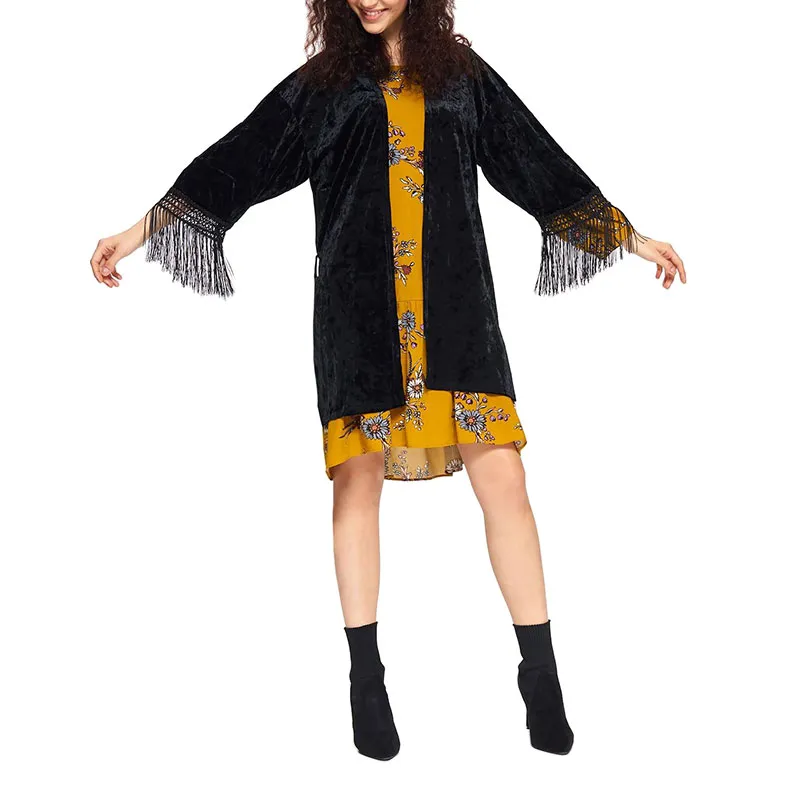 brave soul tess womens kimono cardigan v neck open front black3