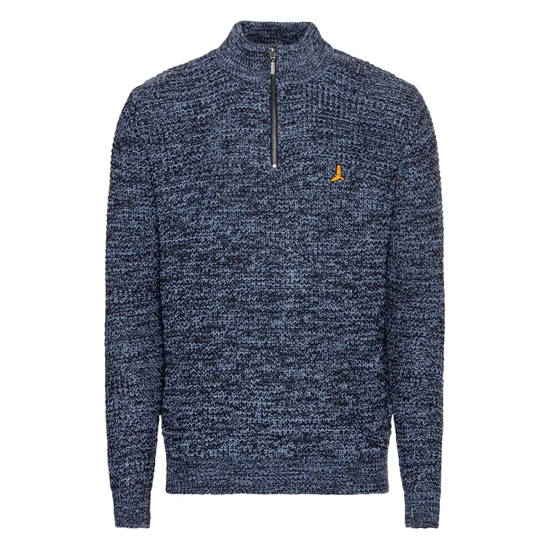 brave soul mens cable knitted jumper funnel neck half zip navy blue3