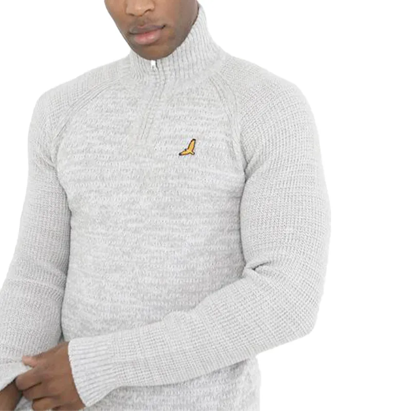 brave soul peg mens cable knitted jumper funnel neck half zip grey3