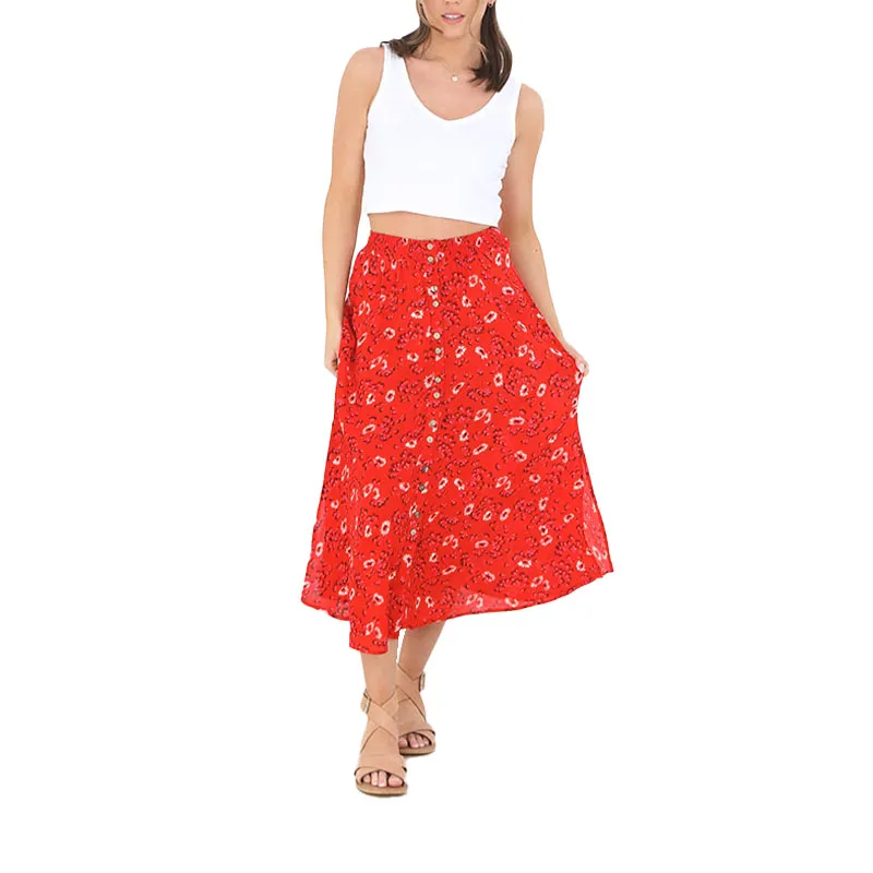 brave soul zoe womens midi skirts printed maxi length red3
