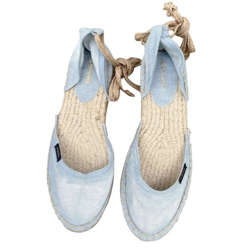 diesel espadrillas rags womens sandals denim lace up shoes light blue3