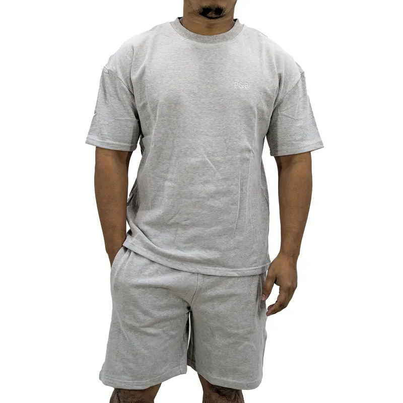 pull & bear mens t shirt shorts set cozy nightwear bottom top grey3
