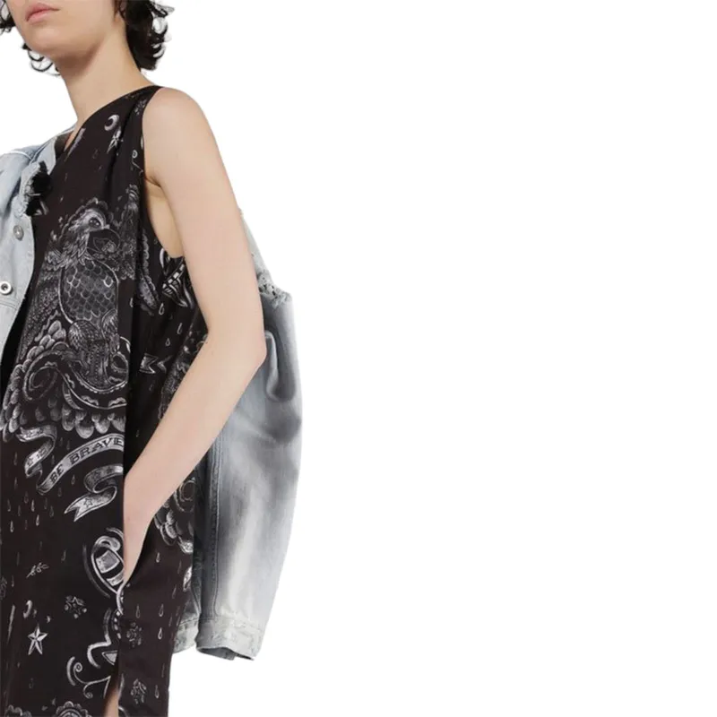 diesel d may womens long dress v neck ebony sleeveless top3