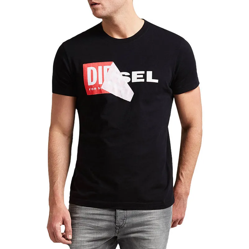 Diesel T Diego Qa Mens T shirt Short Sleeve Crew Neck Slim Fit Black Top Brand Outlet UK