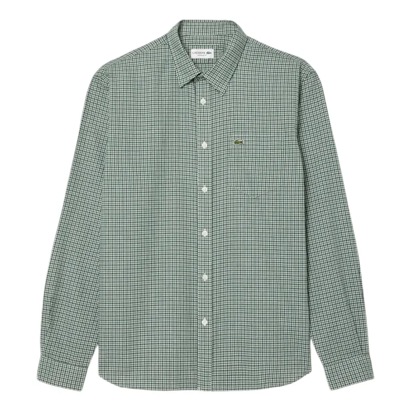 Lacoste Mens Flannel Check Shirt Cotton Shirt Casual Top Green And White Top Brand Outlet UK