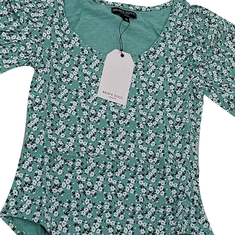 brave soul navadagrn womens bodysuit ditsy soft top green3
