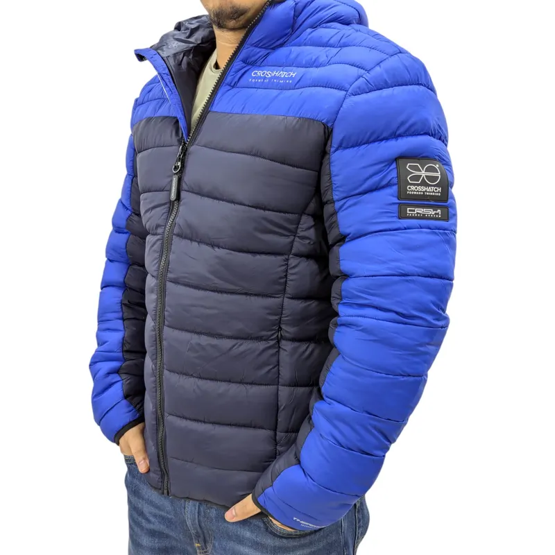 crosshatch mens puffer jacket lightweight winter quilted padded full zip blue3